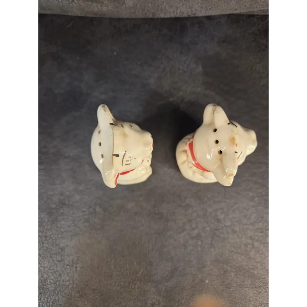 Vintage Anthropomorphic Pig Salt and Pepper Shakers Red Scarf Mid Century Japan